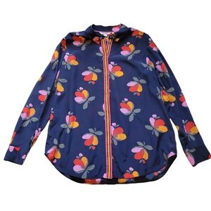 Boden Navy Floral Button-Down Shirt - Women's Long Sleeve Top US12